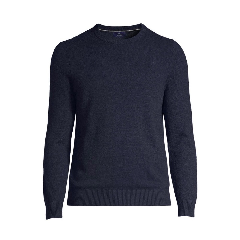 Lands End Mens Cashmere Crewneck Sweater Navy Blue Size L 42-44 Long Sleeve Knit